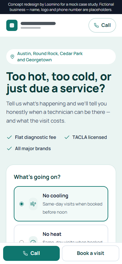 Mobile hero of the hvac concept redesign